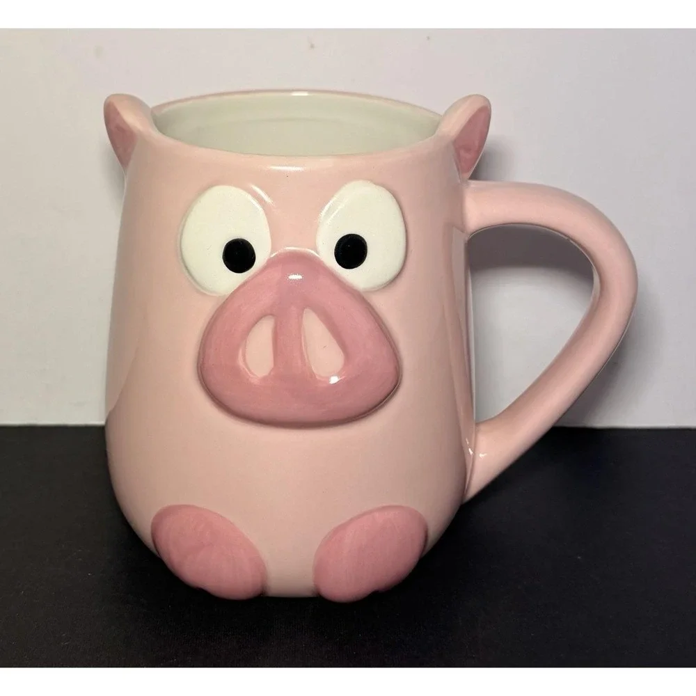 Pink Ceramic Pig Novelty Coffee Cup Mug Raised Detail 14 Oz TAG Hand Painted - Picture 3 of 8